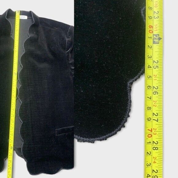 Vintage Accent Blazer Women's Large Scalloped Edge Black Velvet Hipster Jacket - Picture 7 of 9